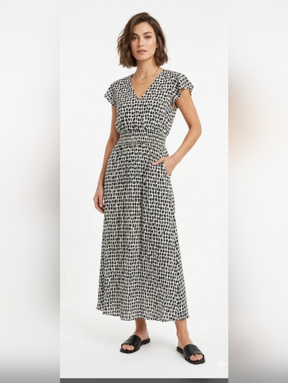 RYEGRASS Elegant Black and White Perfume Bottles Print Dress Size S.